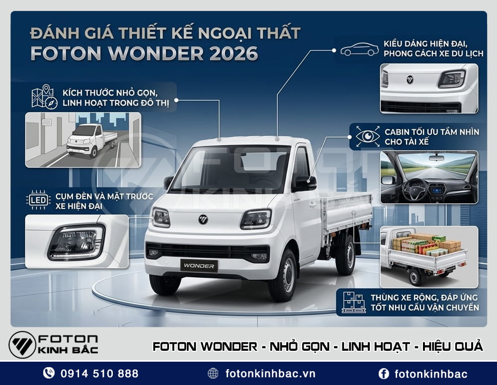 Đánh giá ngoại thất xe tải Foton Wonder