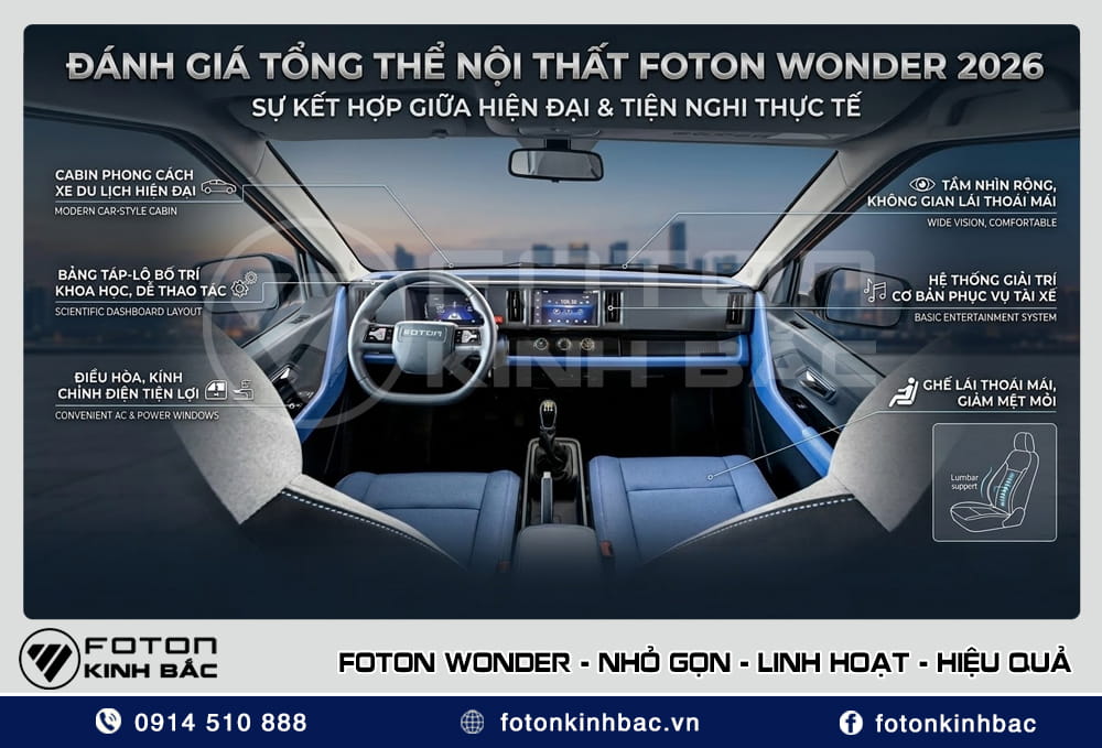 Đánh giá trang bị nội thất xe tải Foton Wonder